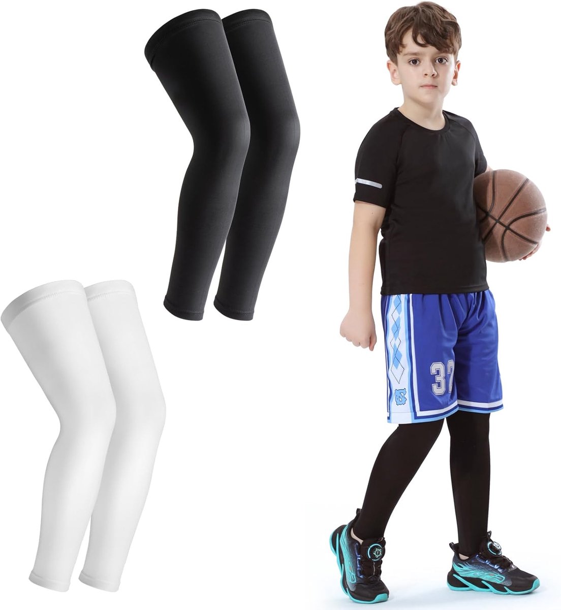 Kids Leg Sleeve 2 Pairs Long Compression Leg Warmers for Youth Boys Girls Basketball Football Football Football - ShopVlot
