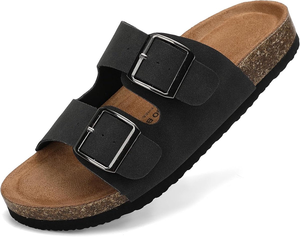 ARRIGO BELLO Women's Sandals Leather Summer Open Toe Flat Cork Beach Shoes Pool Shoes - ShopVlot