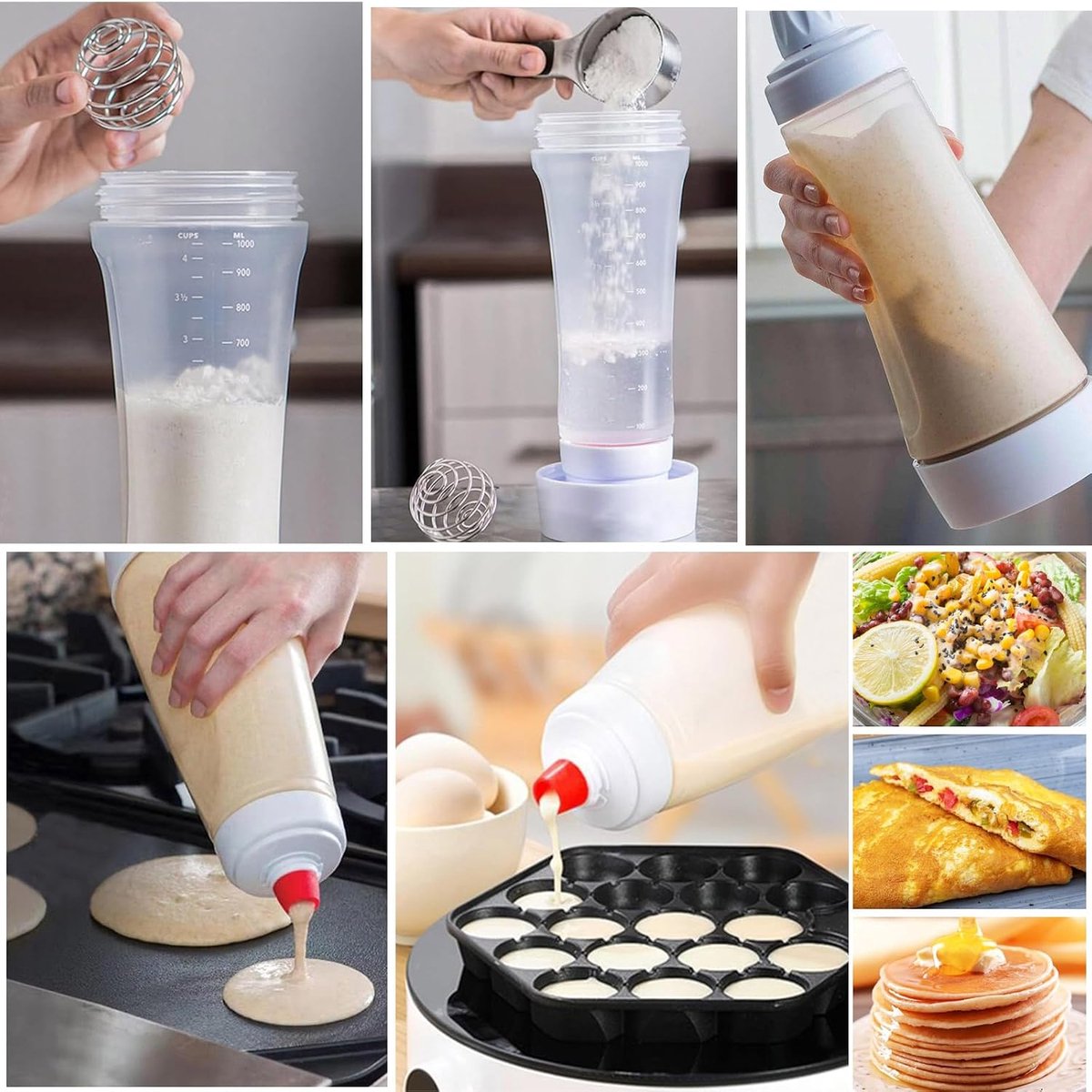 Pack of 2 Pancake Dough Bottle Pancake Squeeze Bottle Made of Light Plastic with Measuring Scale, Dough Dispenser 1000 - ShopVlot
