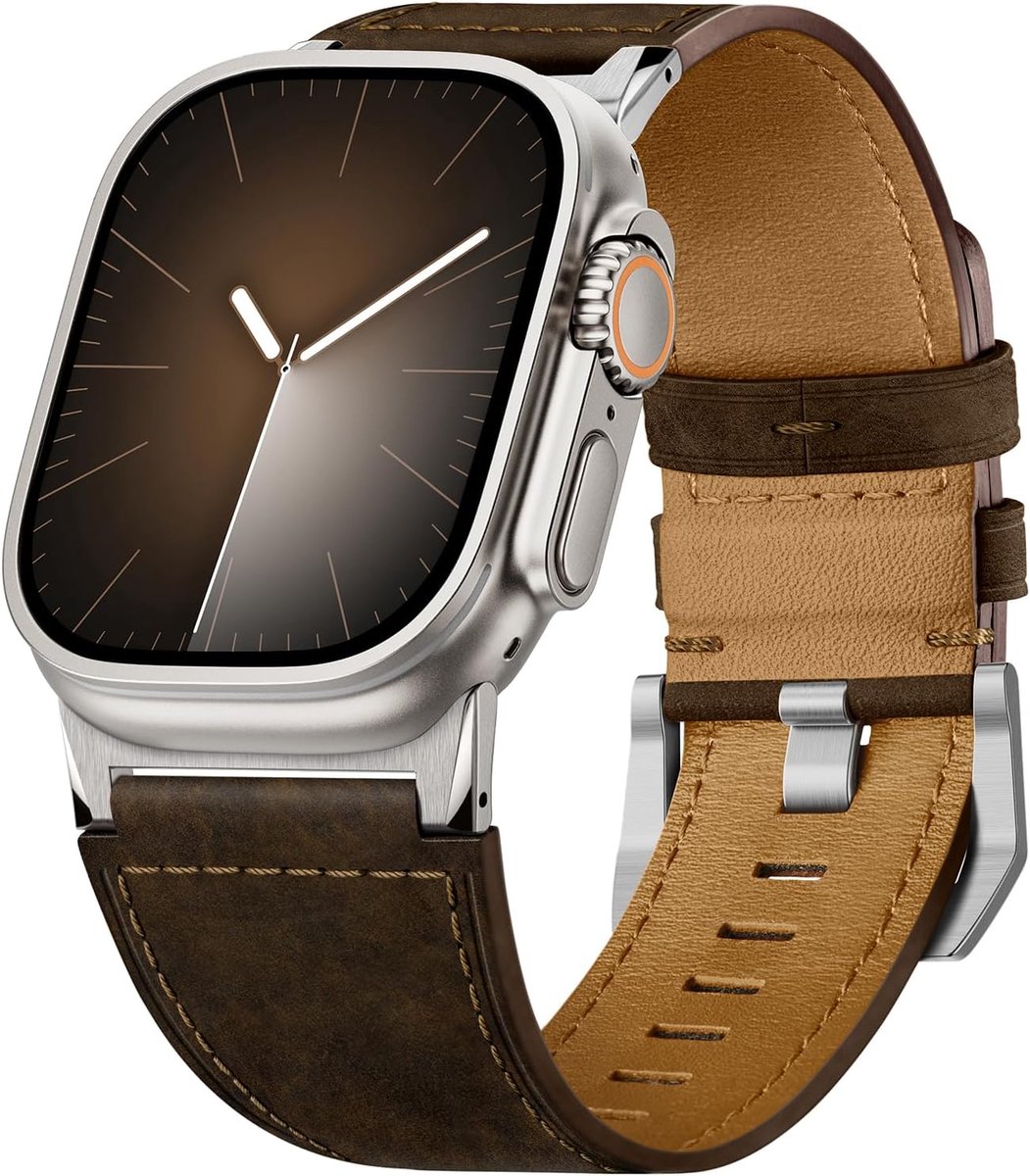 Suitisbest Leather Strap Compatible with Apple Watch Strap 49 mm 46 mm 45 mm 44 mm 42 mm Durable Genuine Calfskin - ShopVlot