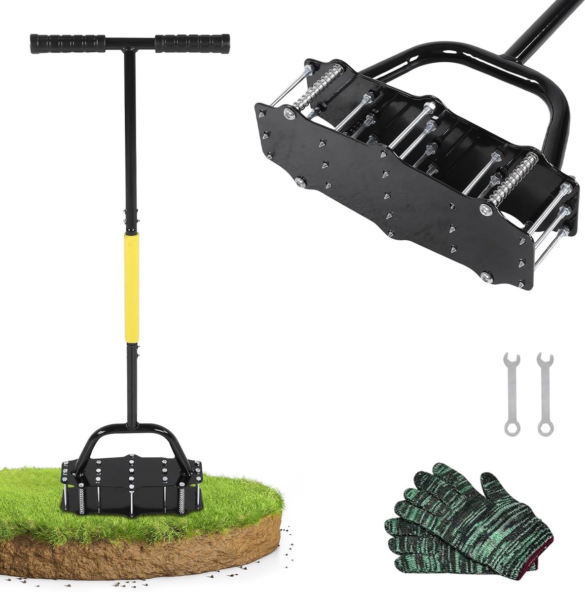 Manual Lawn Aeration Tools, Spring Supported 17-Spike Lawn Aeration Tools, Automatic Dirt and Leaf Cleaning Bottom - ShopVlot