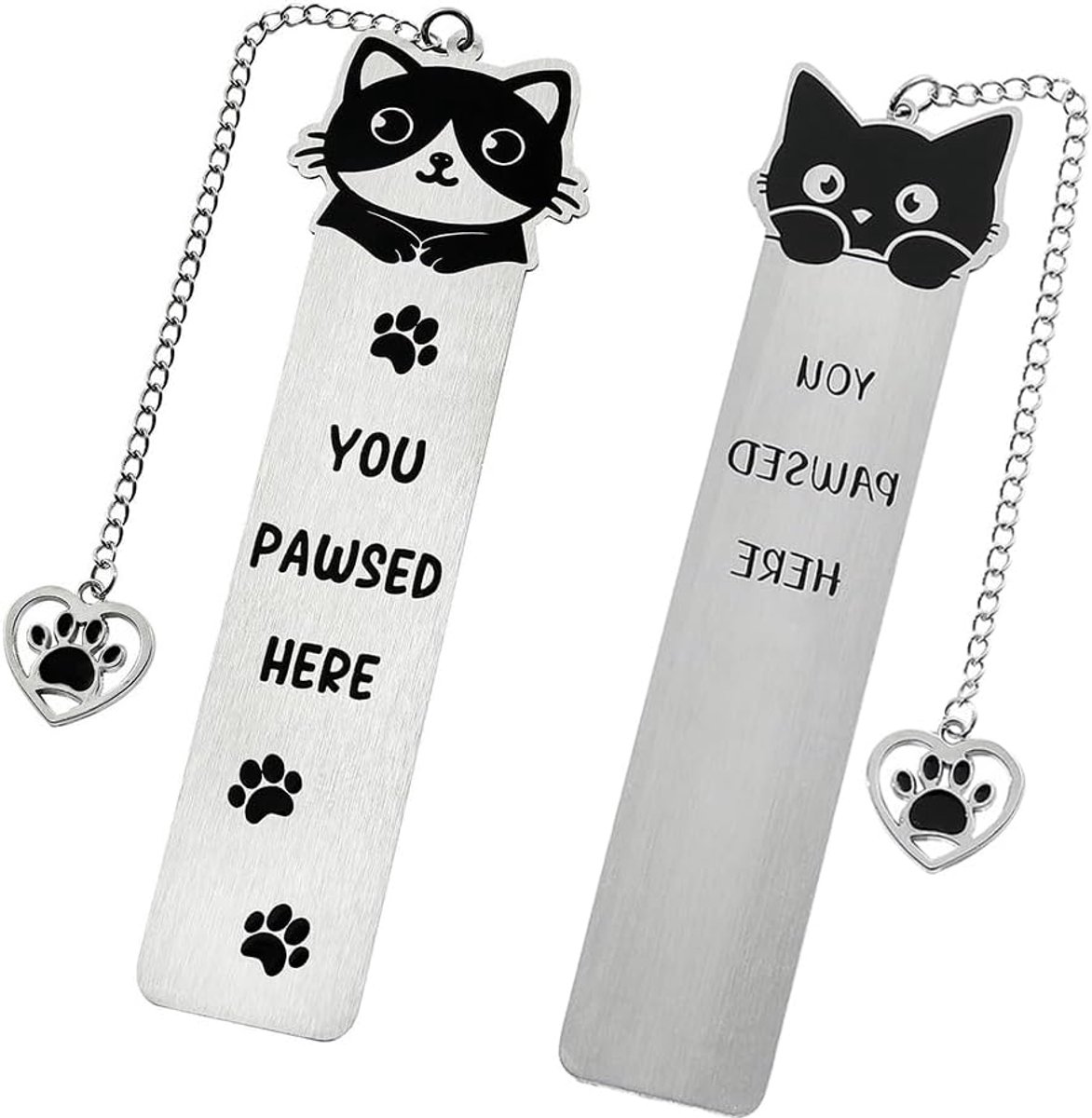Bladwijzer, 2-delige grappige kattenbladwijzer, schattig zwart-wit kleurblokdesign, bladwijzer van roestvrij staal - ShopVlot