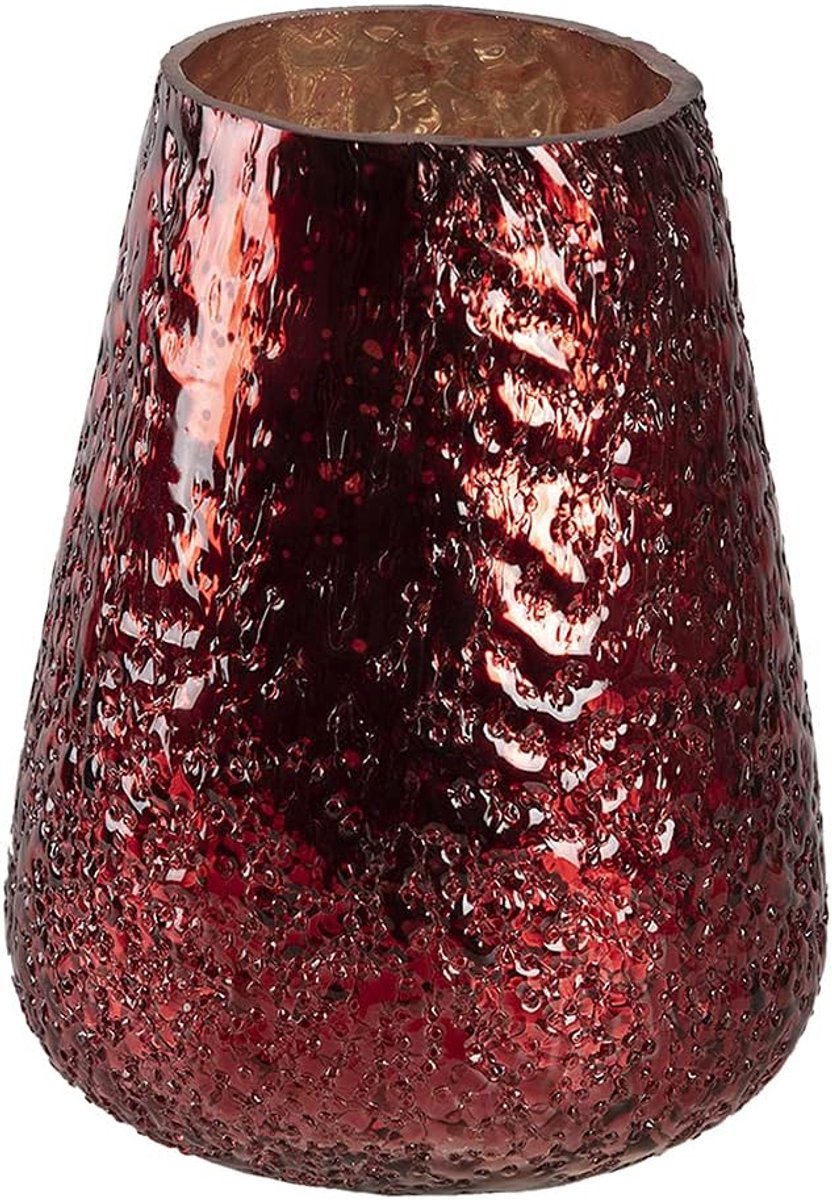 Clayre & Eef Glass Tealight Holder Ø 13 * 18 cm Red Glass Round Tealight Holder Wind Light Holder Tealight Holder Wind - ShopVlot