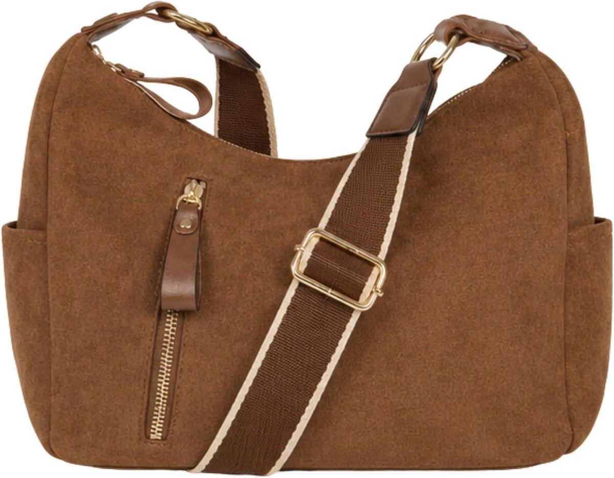 Lorenz Schoudertas van imitatiesuède voor vrouwen, middelgrote gebogen hobo-handtas, 2 verwisselbare riemen - ShopVlot