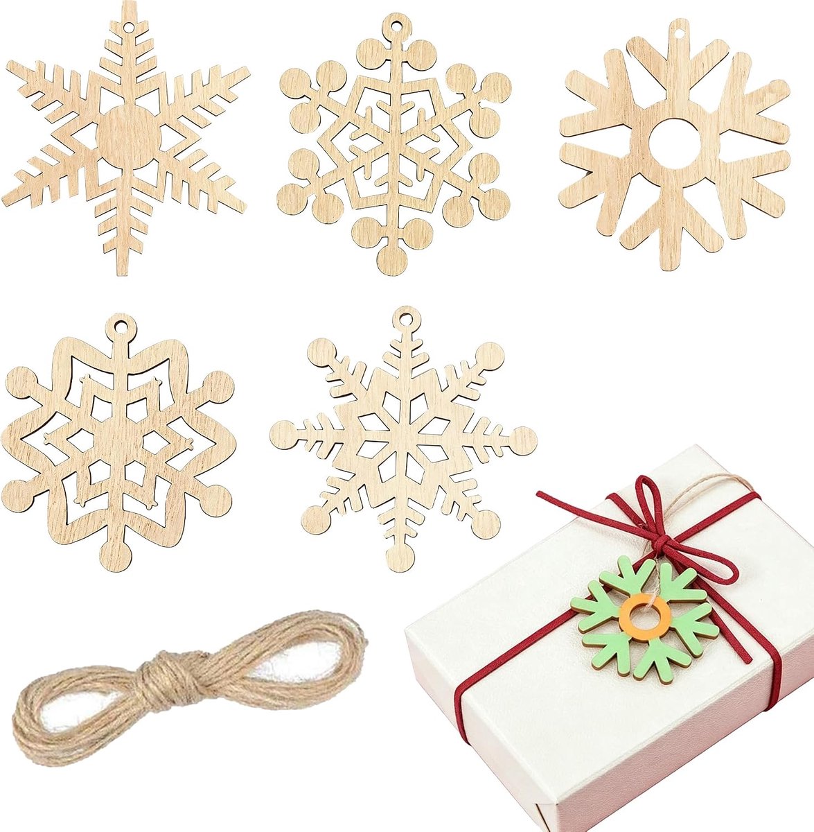 50 stuks houten sneeuwvlokken kerstboomversiering sneeuwvlok hout - ShopVlot