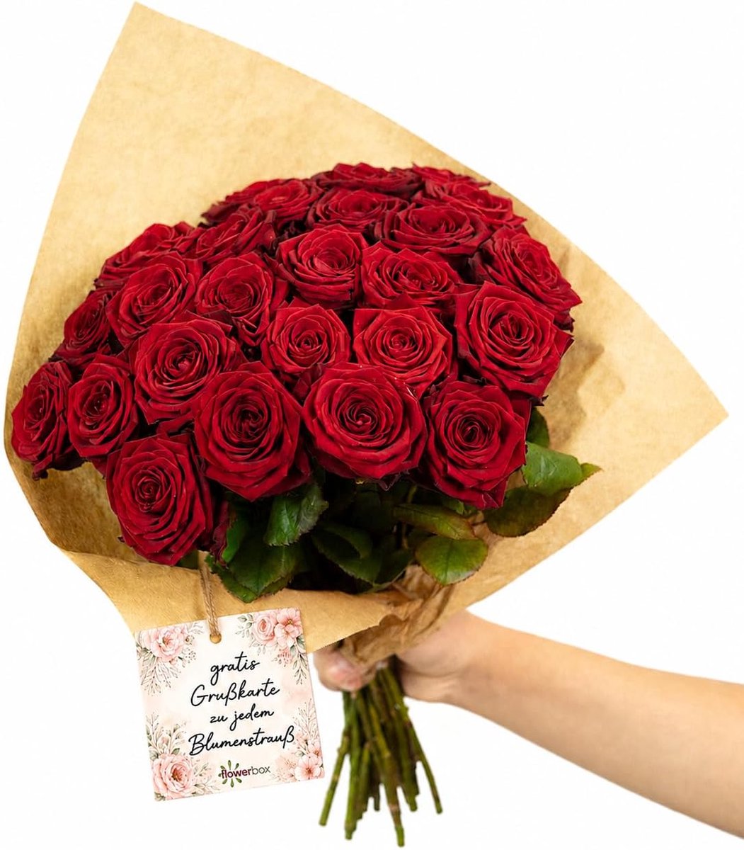 Flower bouquet "Red Passion", 25 stems, set length approx. 50 cm, fresh rose bouquet - ShopVlot