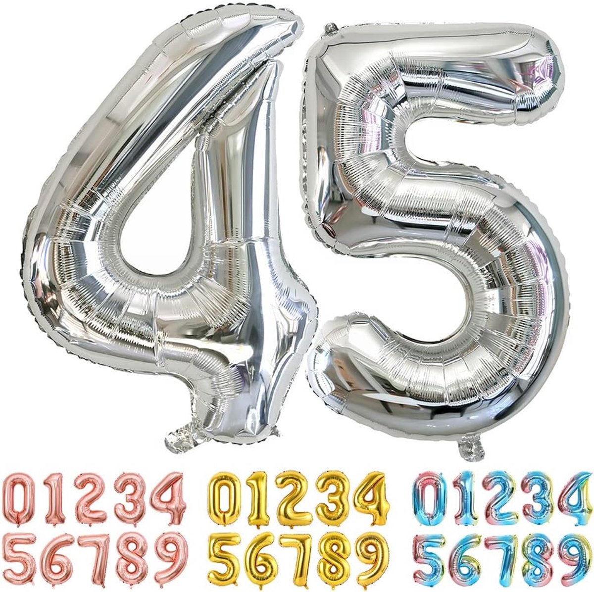 Foil Globe number 45 54 silver, huge numbers 0 1 2 3 4 5 6 7 8 9 10-19 20-29 30-39 40-49 50-60-70-80-90-100, big - ShopVlot