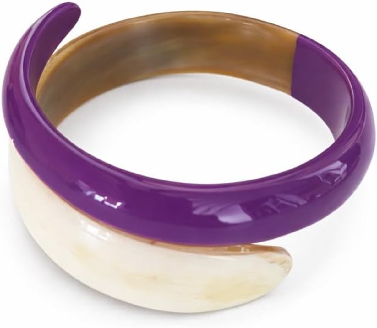 Marycrafts Spiraalarmband Dubbele Wikkel van Natuurlijk Hoorn – Half Gelakt – Stijf – Handgemaakt – Elegant - ShopVlot