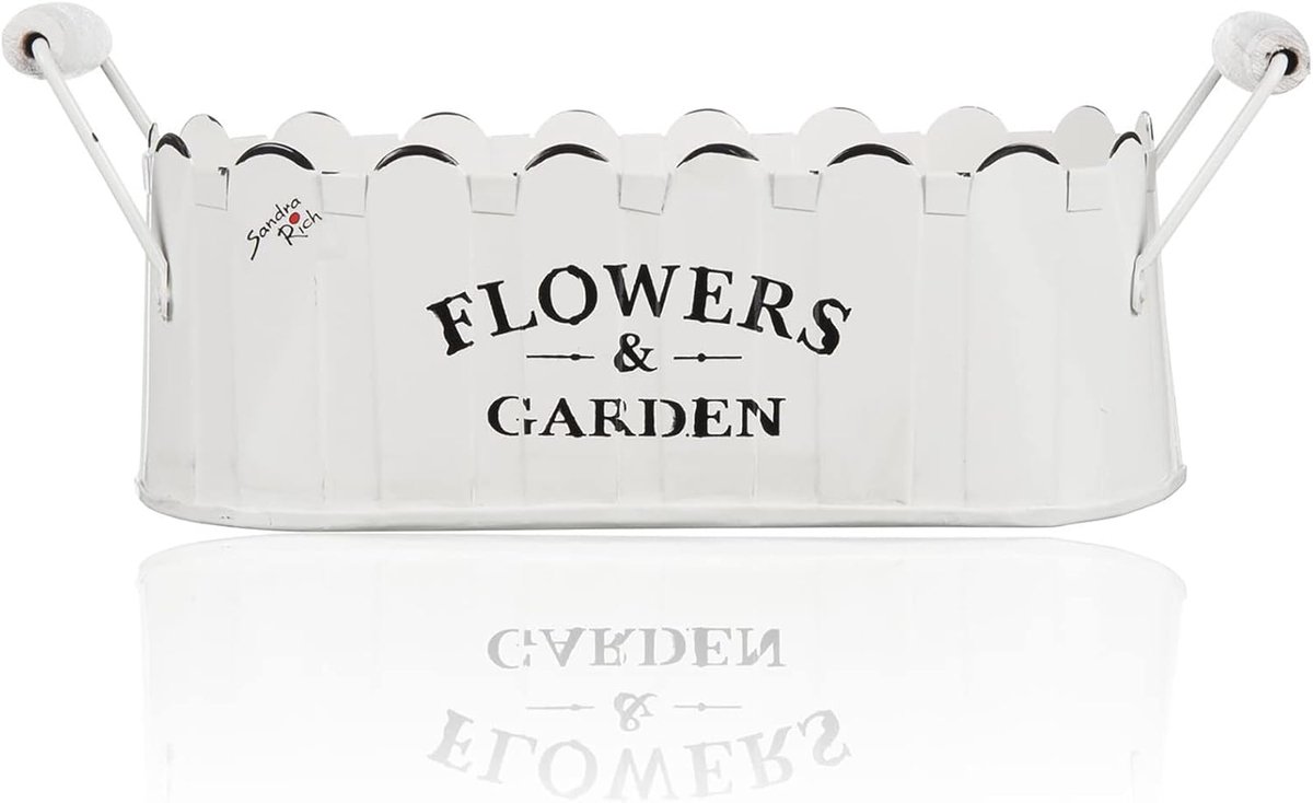 Sandra Rich Flowers & Garden Metal jardinière with handles - white - 14x26x10cm - Metal - ShopVlot
