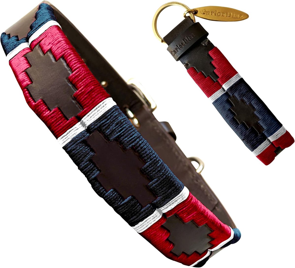 Carlos Diaz Echt leer gewaxt geborduurd Polo halsband XXS - ShopVlot