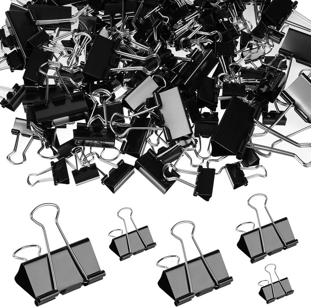 185-delige foldback clips 15 mm - 19 mm - 25 mm - 32 mm - 41 mm Metalen paperclips Binder clips Multifunctionele clips Foldback clips Zwarte paperclips voor documenten - papier - notities - enz
