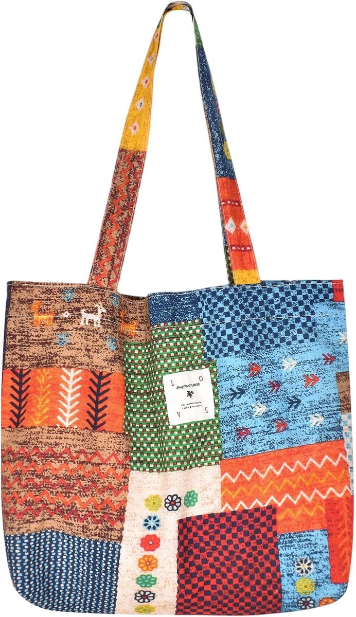 Tote bag katoen - kleurrijk - schouderbanden - herbruikbaar voor strand en winkelen - ShopVlot