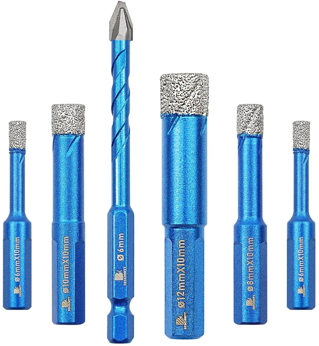 Diamantboor Triangelboor 1/4"-1/2" - 6-Delige Set - Voor Porselein, Keramiek en Glas - Perfect voor Bouwprojecten - ShopVlot