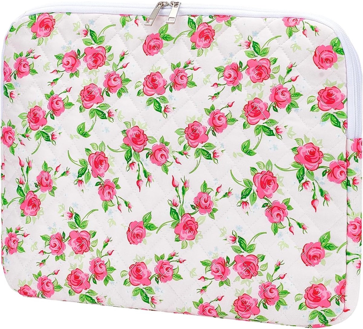 Laptop sleeve 14 inch - gewatteerd - rozenpatroon - stijlvolle tas voor school en werk - ShopVlot