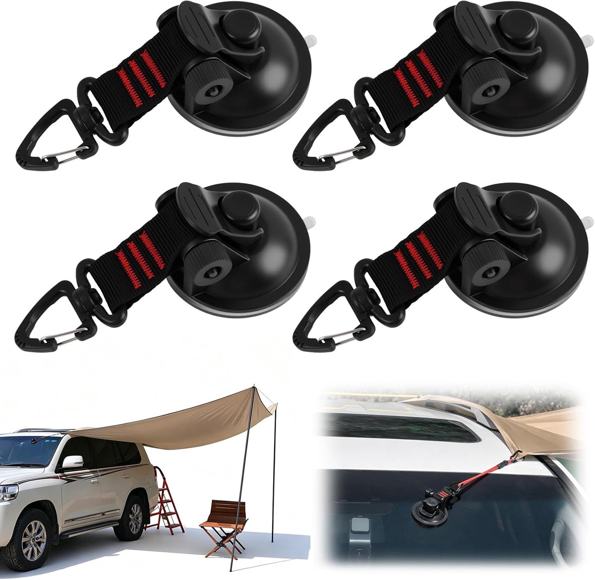 Zuignapankers set van 4 - krachtig en robuust - voor veilige bevestiging - ideaal voor camping en auto - ShopVlot