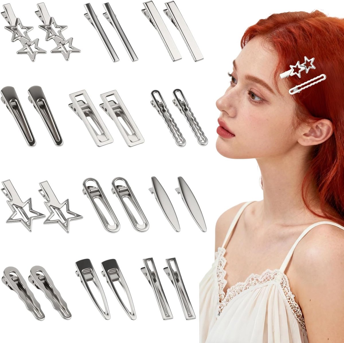 Haarspelden 24 Stuks - Zilver - Geometrische Ontwerpen - Trendy Y2K Haaraccessoires - ShopVlot