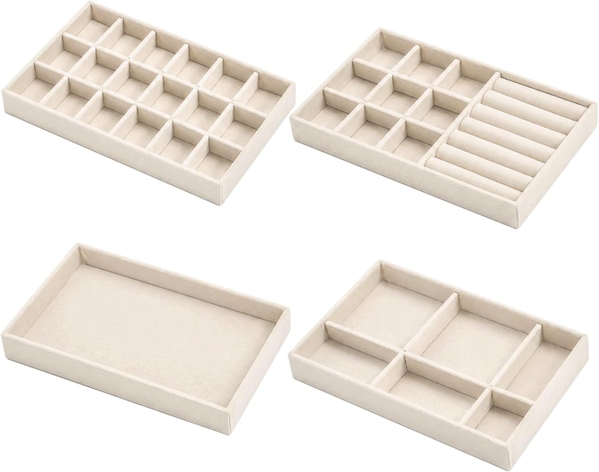 Sieradenopbergset 4-delig - Fluwelen Organiser - Elegante Trays voor Oorbellen en Ringen - ShopVlot