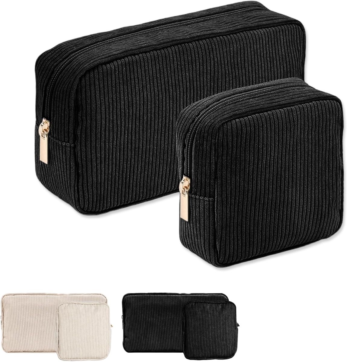 Make-up tasje 2-delig - met metalen rits - compact en duurzaam - ideaal voor reizen - ShopVlot