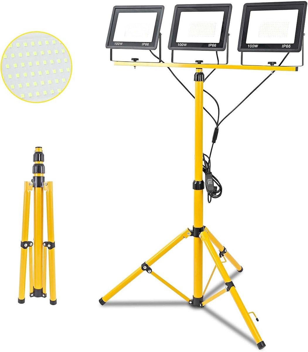 LED Werkspot 300 W - 30.000 Lm - 6500 K - 360° Draaibaar, IP66 Waterdicht voor Bouwplaats - ShopVlot