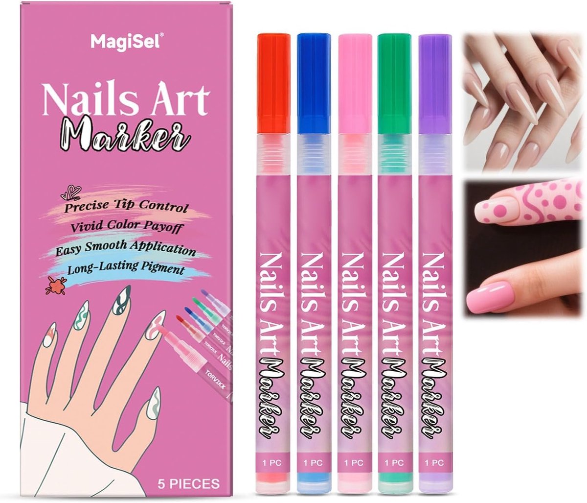 3D Nagellak Pen Set - 5 Kleuren - Nagelkunst Markers - Voor Professionele Nageldesigns - ShopVlot
