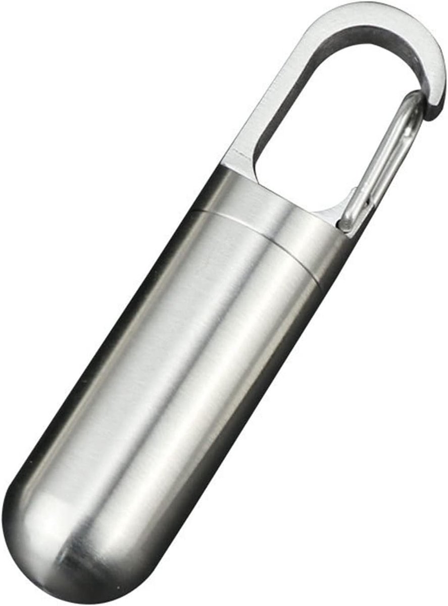 Mini Pillendoos Sleutelhanger van Waterdicht RVS, Reis Pillendoos voor Medicijnen en Vitamines voor Mannen en Vrouwen (L)