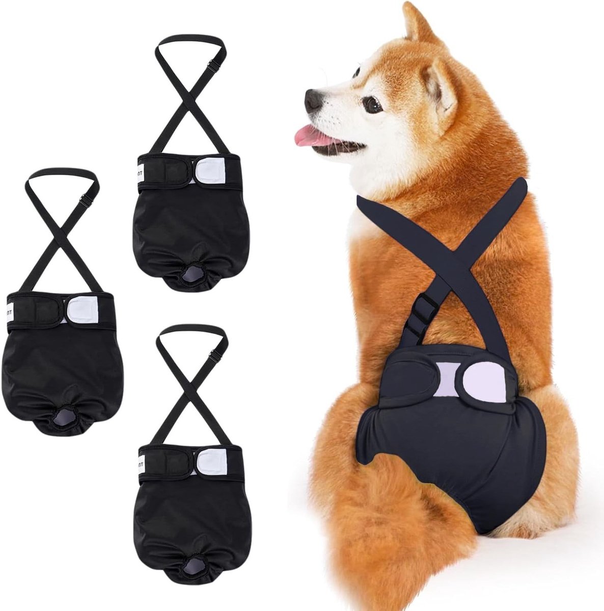 Herbruikbare hondenluiers set van 3 met afneembare banden, hoog absorberend en wasbaar, ideaal voor vrouwelijke honden (XS)