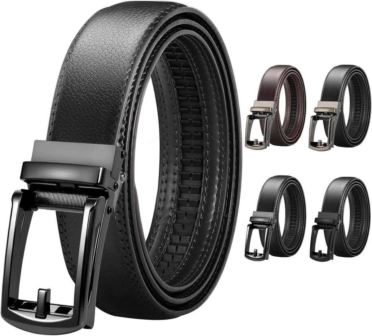 Leren riem voor heren 35 mm - verstelbare ratelriem - automatische gesp - geschikt voor kostuumbroeken - ShopVlot