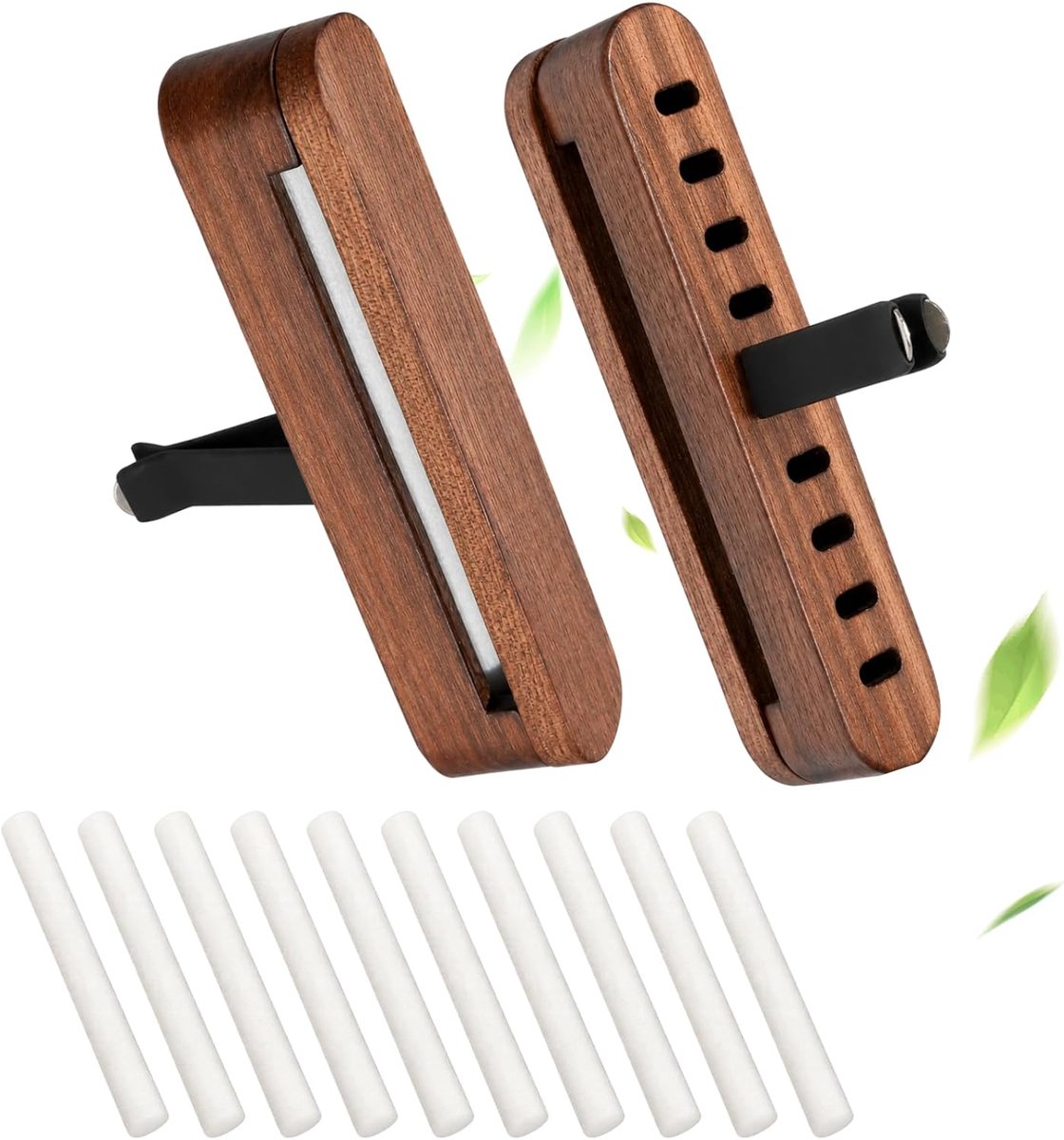 Houten autodiffusers 2 stuks - met 20 navulstaafjes - elegante luchtverfrisser - natuurlijke sfeer voor auto - ShopVlot