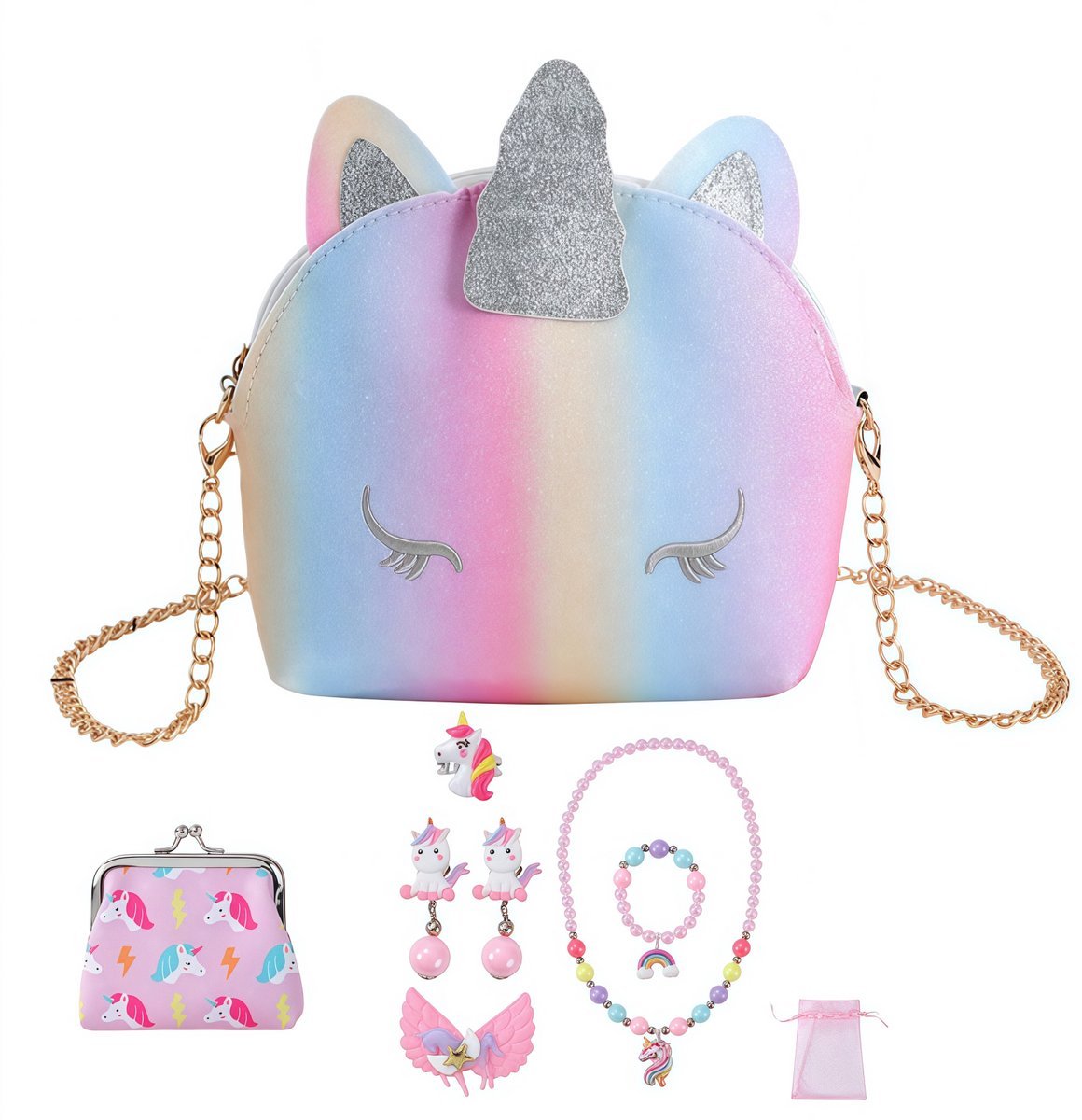 Casalora kindertasje - Unicorn Schoudertas voor Meisjes – handtas met 8-delige Accessoireset