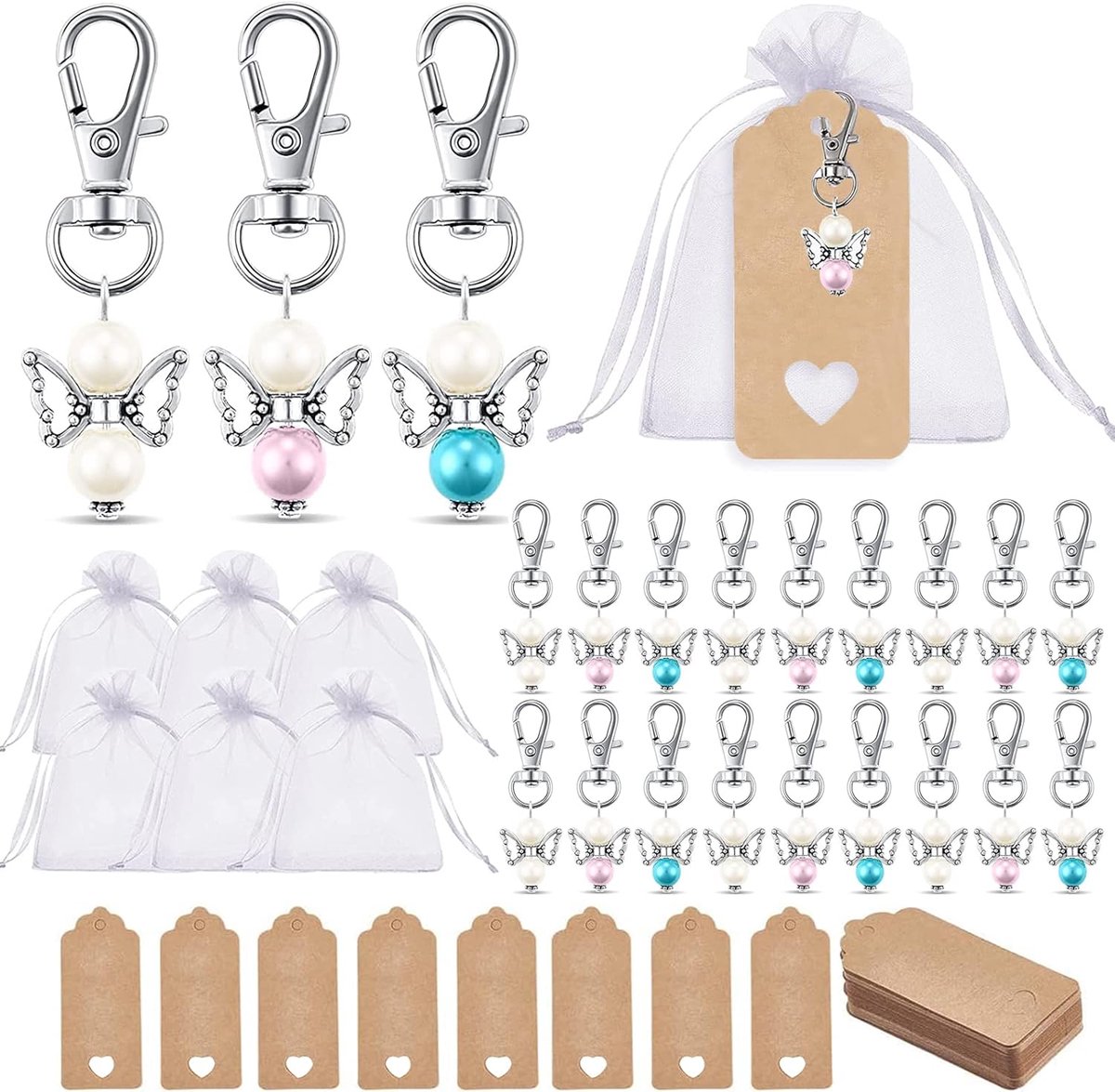 Engelenhanger set 60 stuks - 20 sets voor bruiloft en doop - met organza tasje - perfect als gasten cadeau - ShopVlot