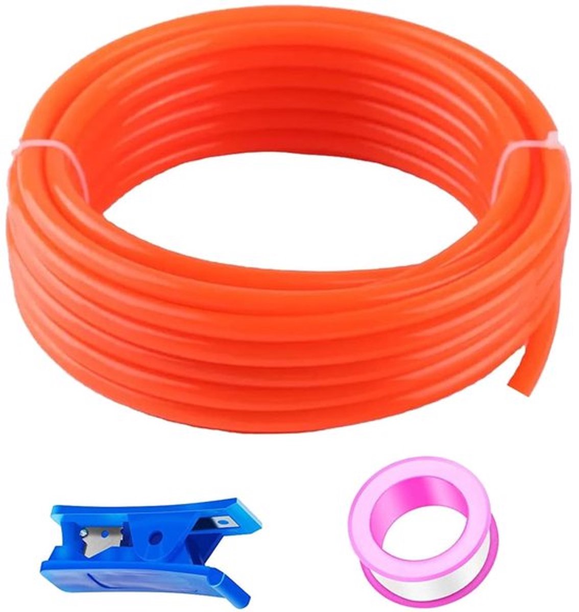 Pneumatische slang van PU in oranje HUAZIZ 20 m, pneumatische slang van polyurethaan, persluchtslang buiten 6 mm, inwendig 4 mm, 1 blauwe buissnijder + 1 roze teflonband