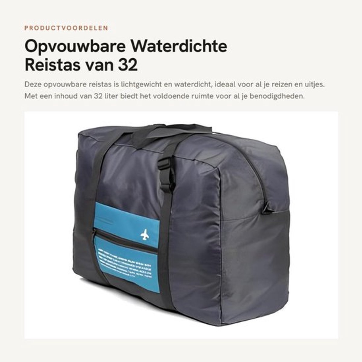 Opvouwbare Reistas 32 Liter - Lichtgewicht - Waterdicht - Handbagage - Organizer - Duurzaam Materiaal - Reistasje