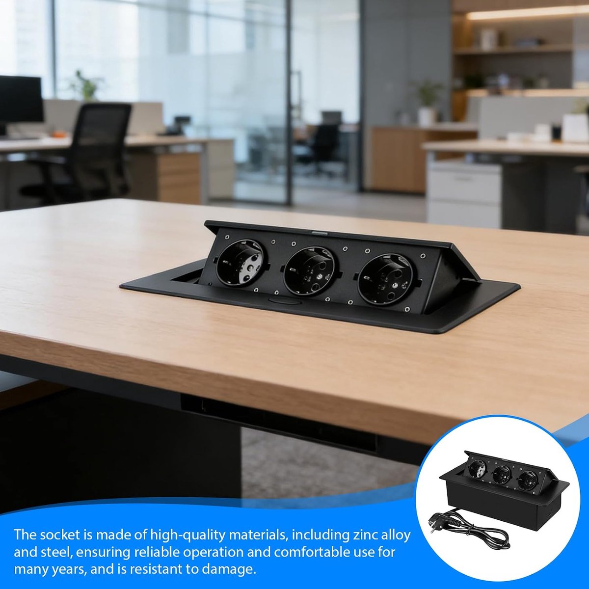 Retractable socket 3-voudig - flush-mounted - 1,5 m kabel - ideaal voor kantoor en keuken - ShopVlot