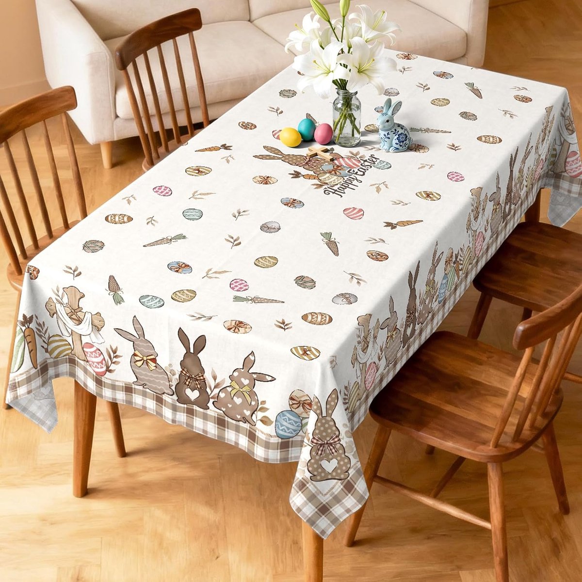 Tafellaken konijn 152 x 264 cm - Wasbaar stof - Eieren patroon - Decoratie voor keuken en eetkamer - ShopVlot