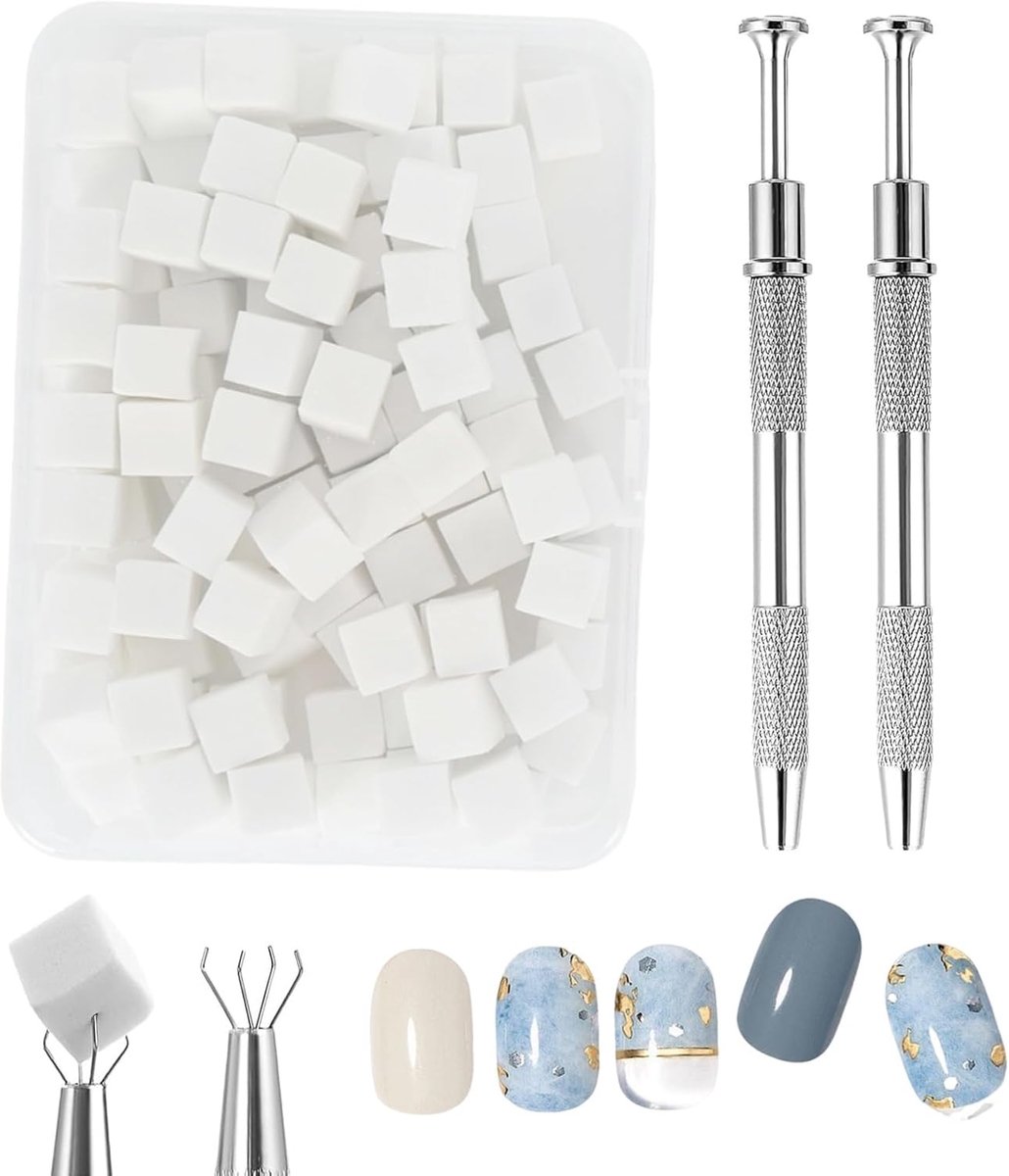 Nagelkunstsponzen 100 stuks - Kleurverloop - Metalen tang x 2 - Voor diverse nagelmotieven - ShopVlot