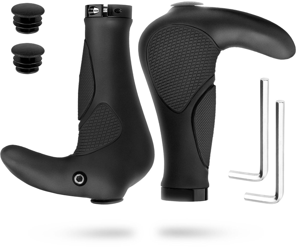 Fietshandvatten Ergonomisch - Fietsgrepen Stuur - Comfortabel Fietsen - Antislip Zacht Rubber - 14 cm Lengte - Zwart