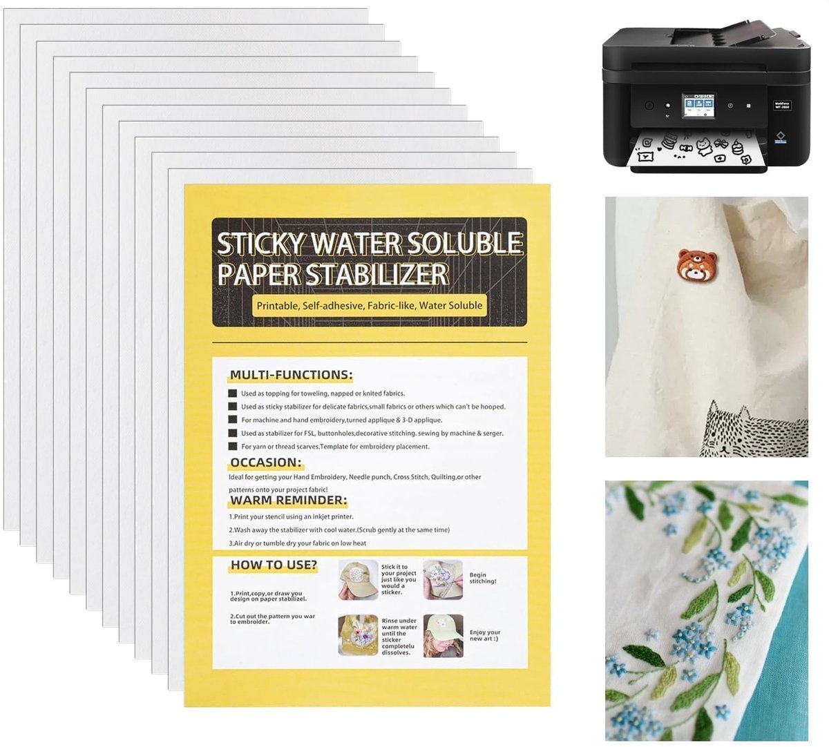 Solidchoice - 12 Stuks Wateroplosbare Borduurpapier A4 voor DIY Projecten