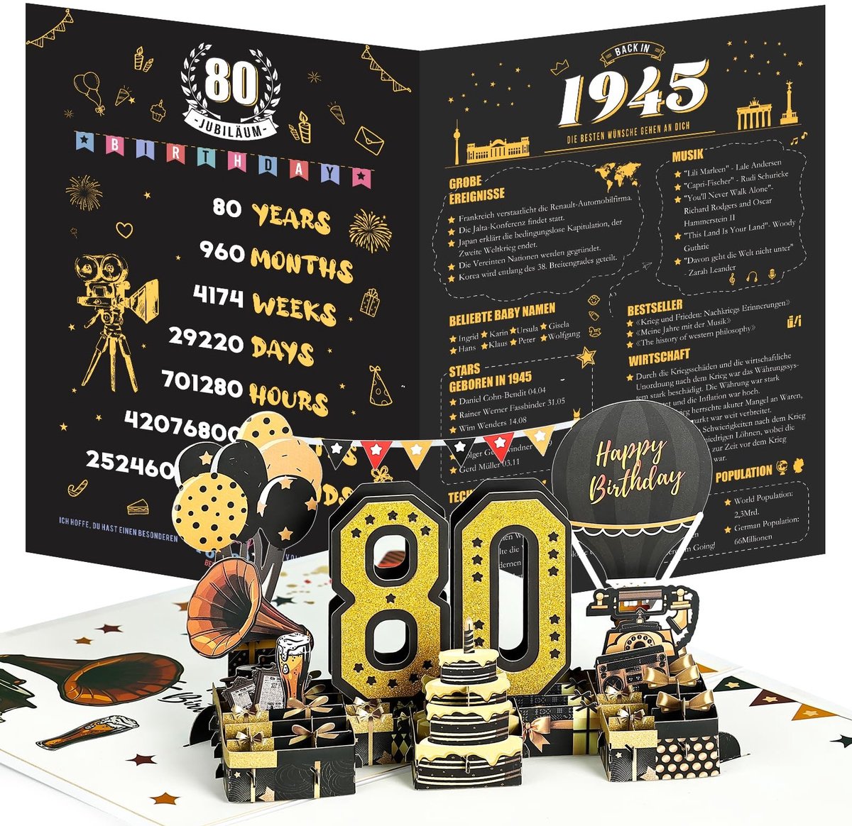 Solidchoice - Vintage 3D Verjaardagskaart voor 80ste Verjaardag