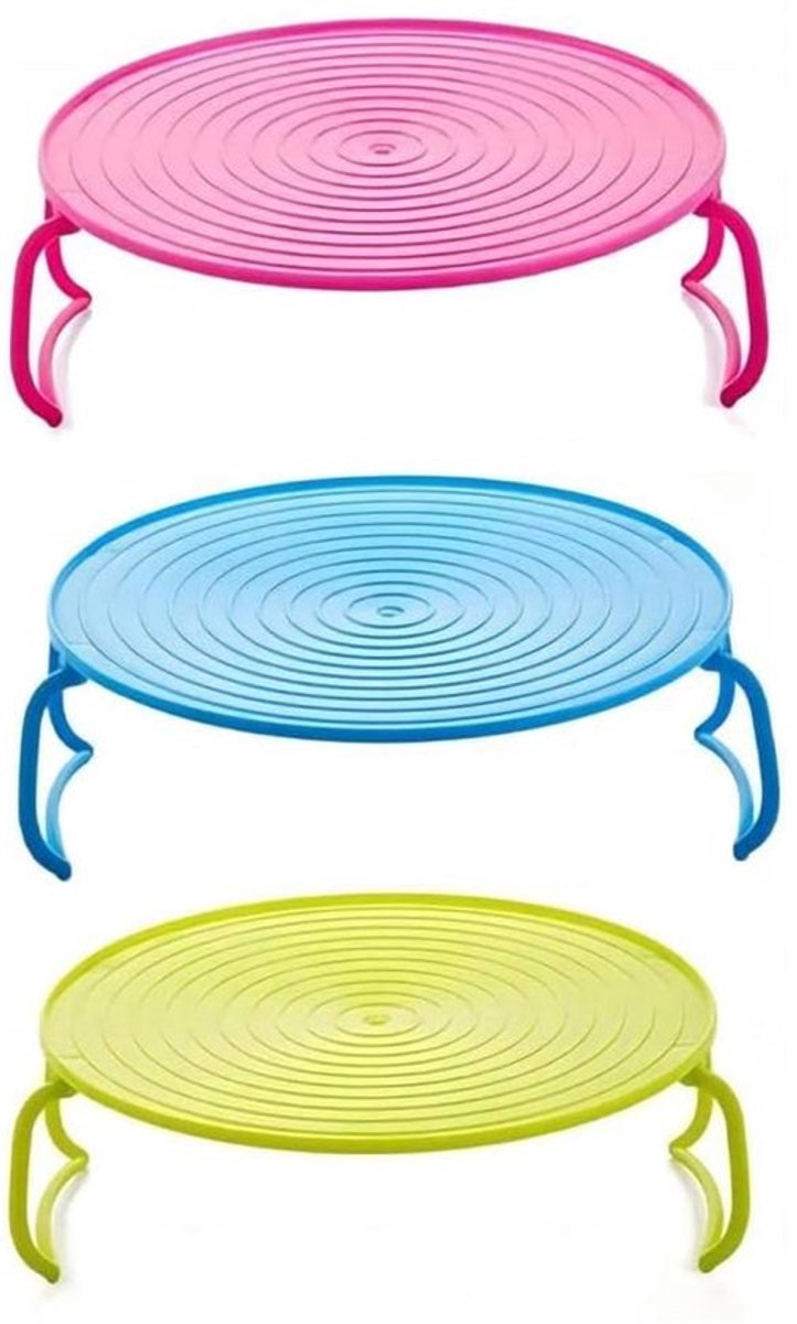 3 ronde dienbladen voor magnetronstomen - rek, bord en rooster van kunststof