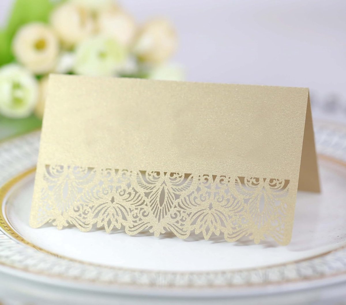 Tafelkarten 50 Stuks - Lacey Pearl Papier - Hallow Seat Nummerkaarten - Ideaal voor Bruiloften - ShopVlot