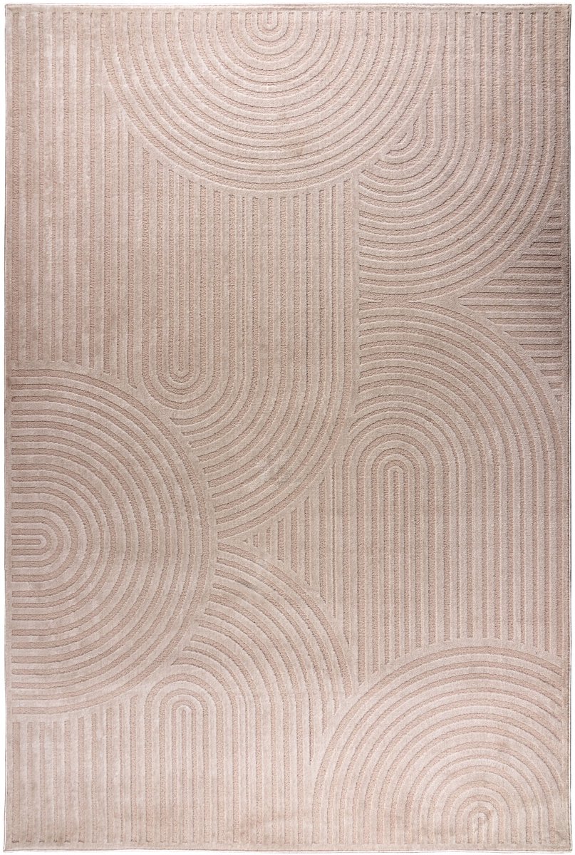 Padiro laagpolig japandi vloerkleed 160 x 230 cm - beige - modern abstract design - met reliëf - geschikt voor vloerverwarming - van polyester