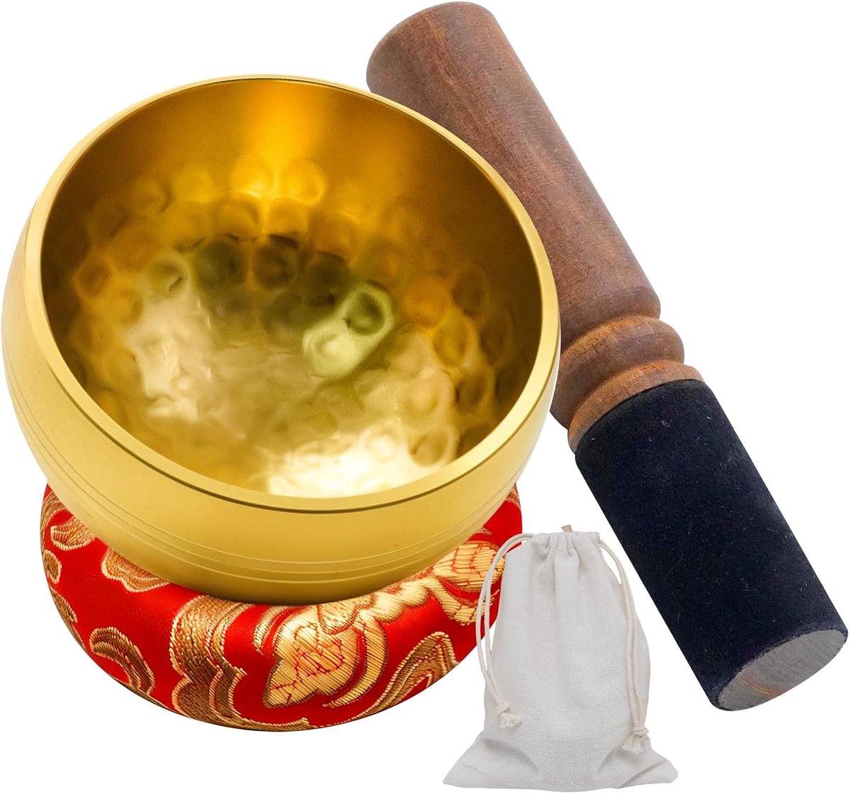 Tibetaans zingende kom 8 cm - handgemaakt met houten beater - unieke textuur - ideaal voor meditatie - ShopVlot