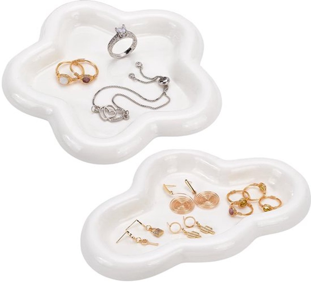 keramische sieradenschalen in wolk-/bloemvorm, keramische oorbellenhouder, ringhouder, decoratieve witte borden voor sieraden, horloges, sleutels