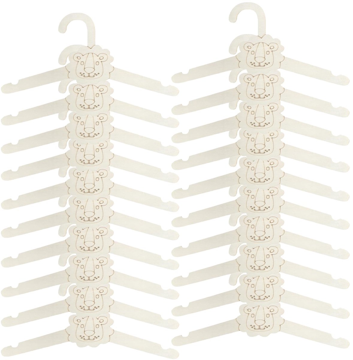 SnelShoppen - Pack van 20 Kinderhangertjes, Houten Baby Hangers, Schattige Leeuw Vorm, Antislip, DIY Kinderhangers, Groef Ontwerp voor Kleding, Duurza