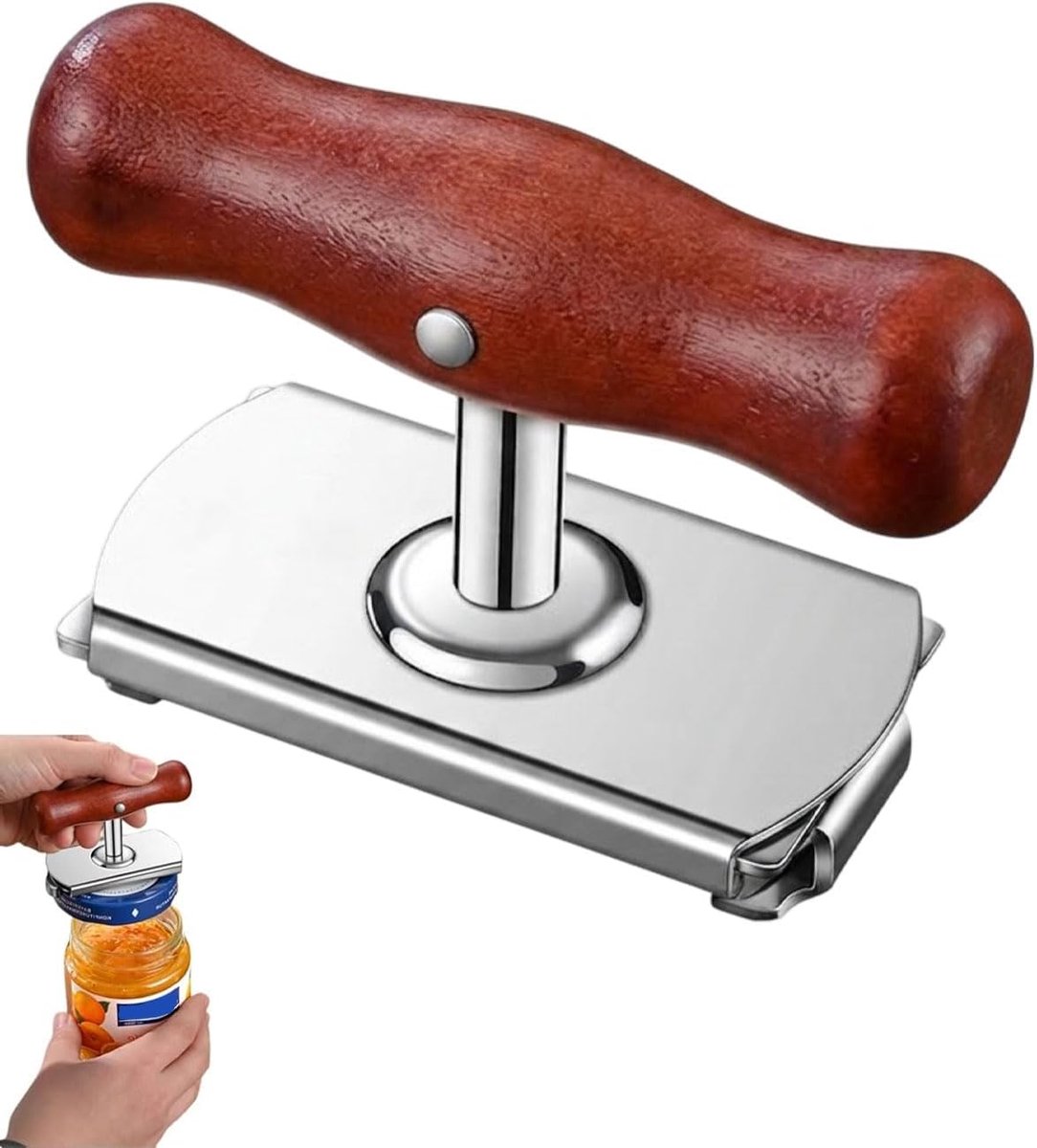 Dozenopener voor schroefglazen - roestvrij staal - houten greep - ideaal voor senioren - ShopVlot