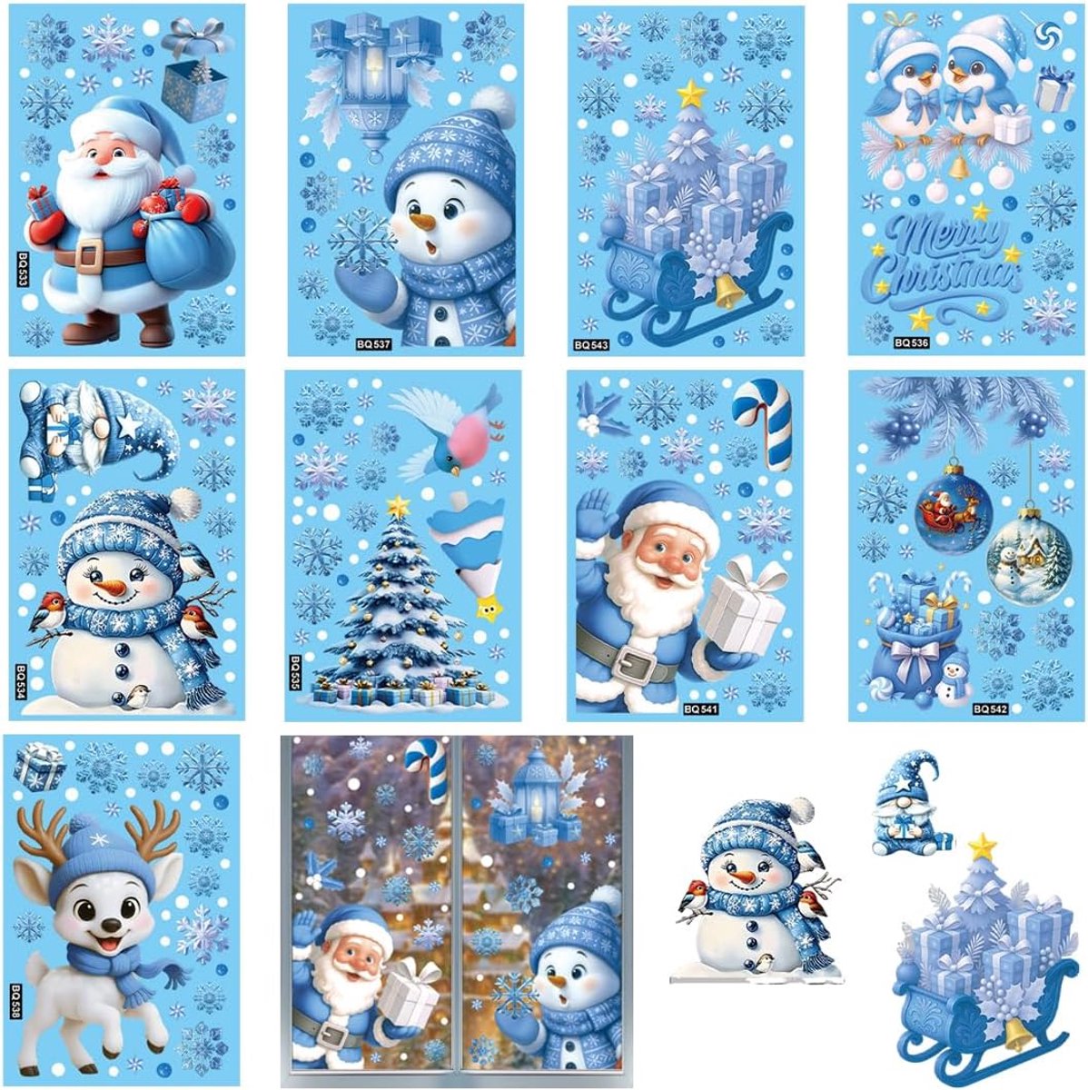 Kerststickers voor ramen - 9 pack PVC stickers - herbruikbaar en zelfklevend - leuk voor kerstdecoraties - ShopVlot