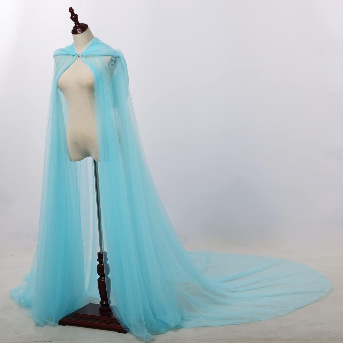 Bruidsrobe met Kap - Lange Rug - Tulle - Lichtblauw - Perfect voor Ceremonies - ShopVlot
