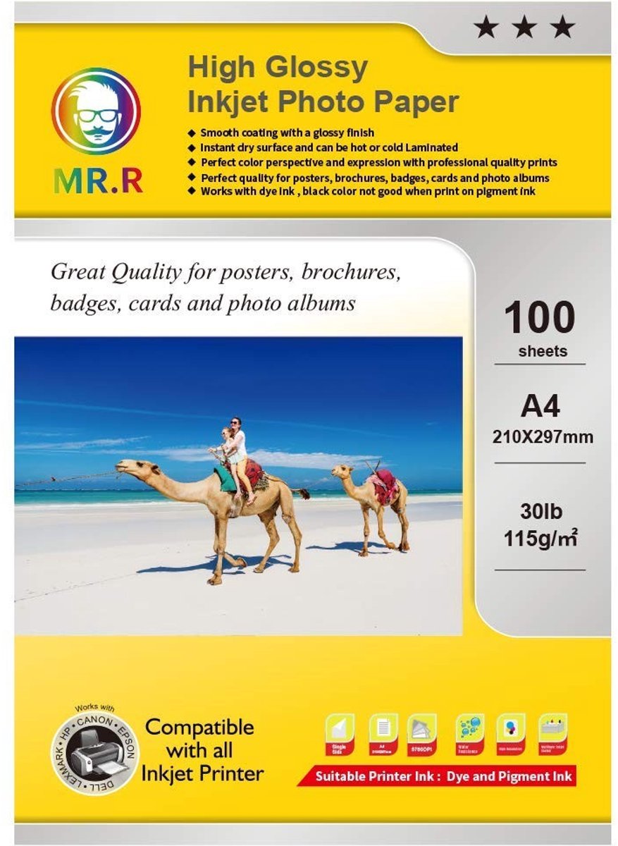 Solidchoice - A4 Glanzend Fotopapier 100 Vellen voor Inkjet Printers