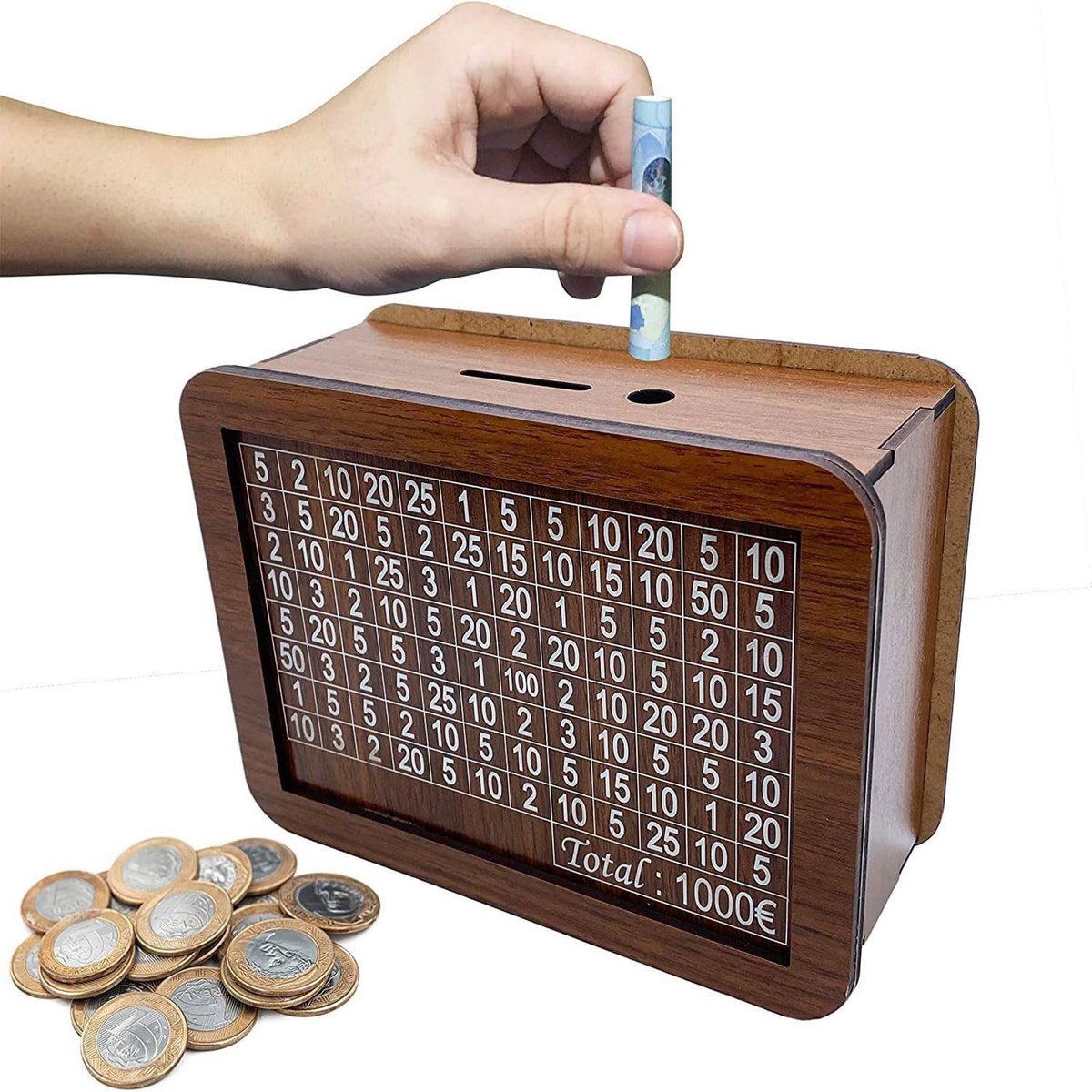 Solidchoice - Retro Spaarpot van Hout met Controlefunctie voor Kinderen en Volwassenen