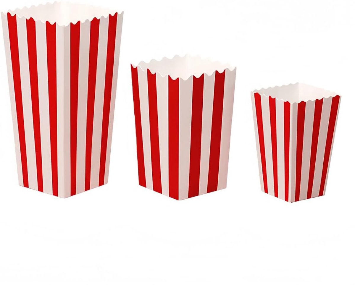 Popcorn dozen 30 stuks - klassieke rode en witte strepen - mini formaat 2 x 2,7 x 4,5 inch - perfect voor filmavonden - ShopVlot
